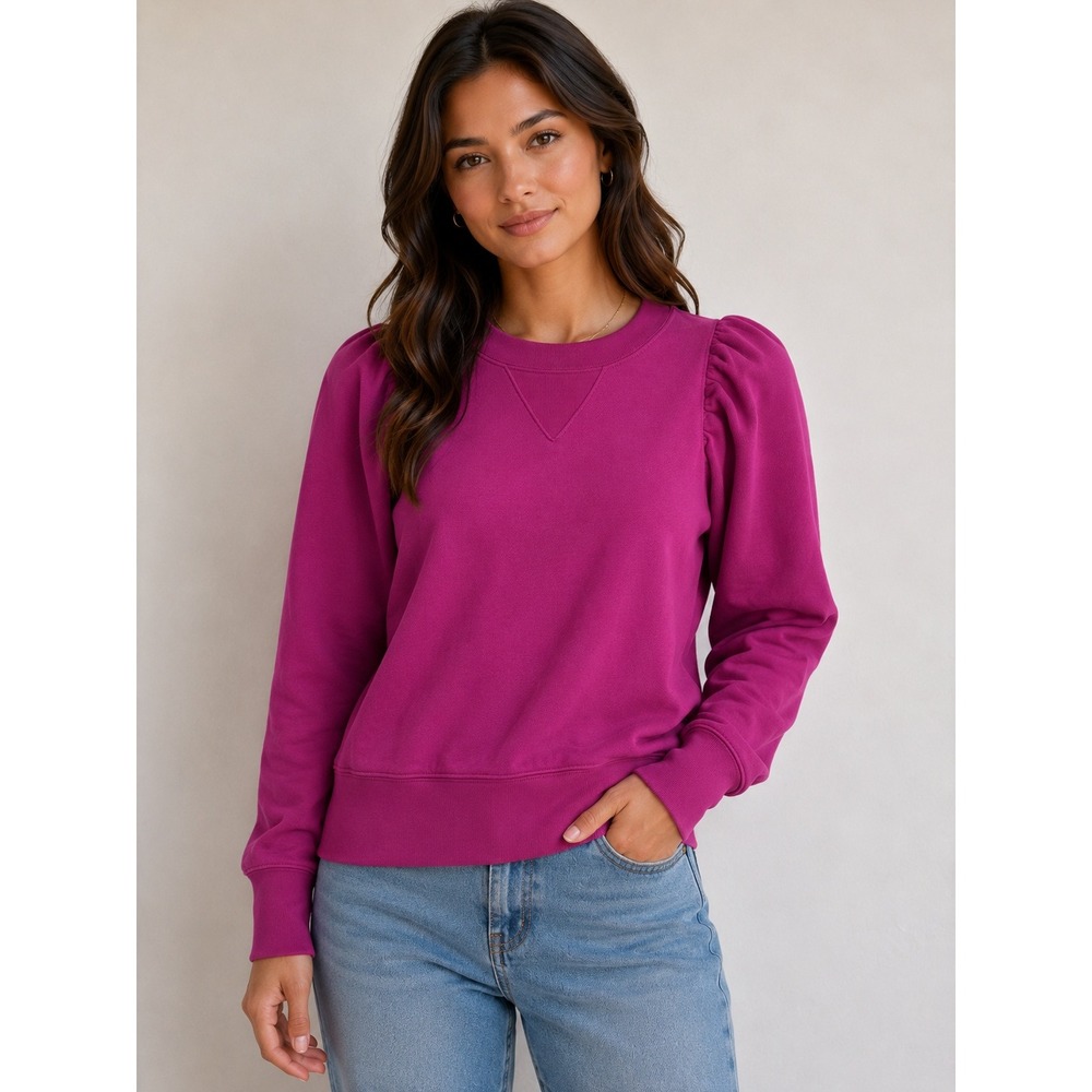 Marie Oliver Pima Cotton Puff Sleeve Sweatshirt Preppy‎ Coquette Girly Old Money